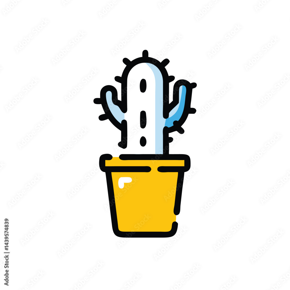 Poster cactus in pot on white background for web and graphic design