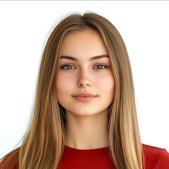 beautiful girl with straight hair on white background