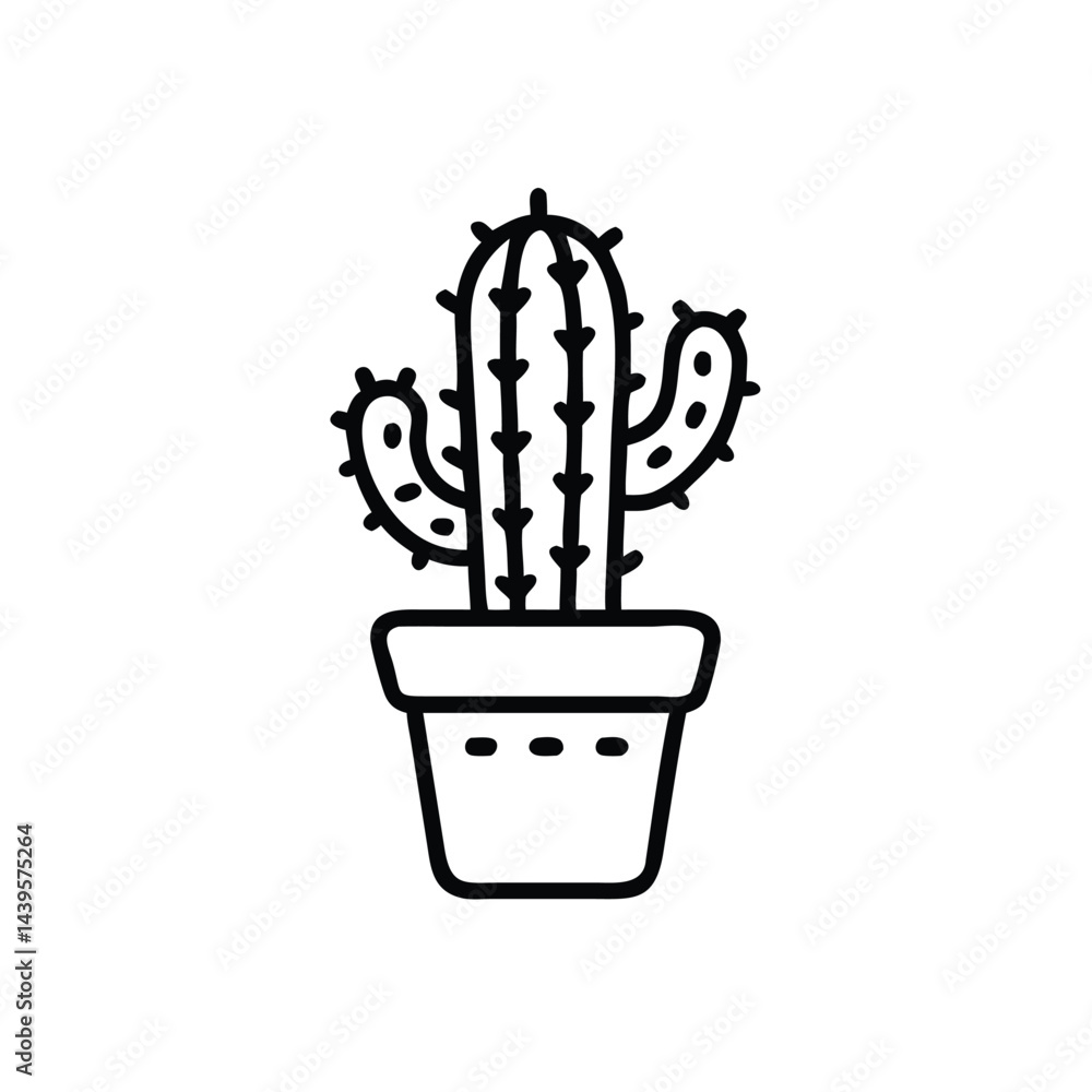 Poster cactus in pot on white background for web and graphic design