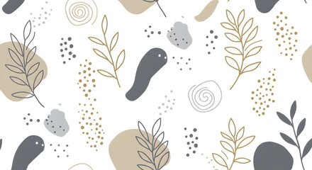 Abstract Beige and Gray Botanical Seamless Pattern