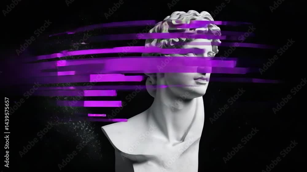 Aufkleber Ancient statue fragmented and digitized in floating glitch particles. 