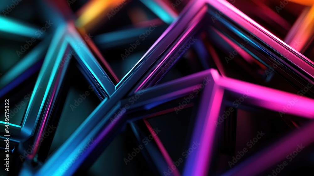Canvas Prints abstract neon triangle geometric shapes, dark background