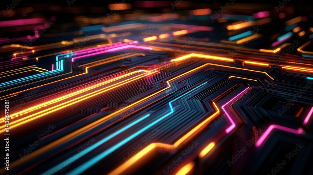 Canvas Prints abstract futuristic circuit board glowing with vibrant neon lines
