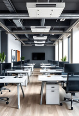 empty office with desks and chairs