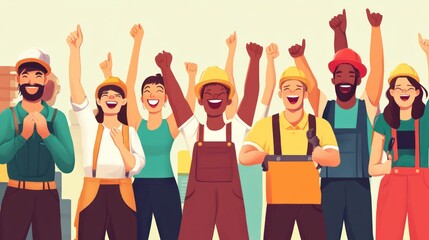 Fototapeta premium Celebrating Success: A Diverse Team of Happy Construction Workers