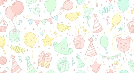 Pastel Birthday Party Seamless Pattern Illustration