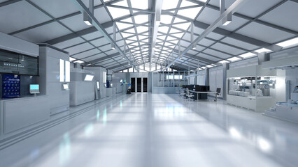White futuristic semiconductor manufacturing factory