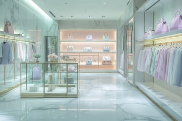 Elegant fashion boutique interior design with chic modern décor and luxurious merchandise display
