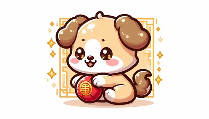 Fototapeta premium cute chinesse illustration of Baby gold Dog isolated on white background 