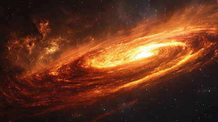 Obraz premium Fiery Galaxy in Deep Space: Cosmic Swirl of Light and Dust galaxy space cosmos universe nebula star