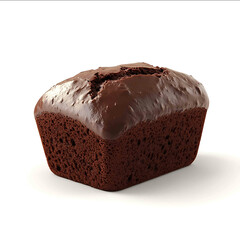 elongated chocolate muffin shaped like a small loaf but with a slightly domed cracked top rich and moist texture deep dark chocolate color soft and fudgy inside smooth surface witho
