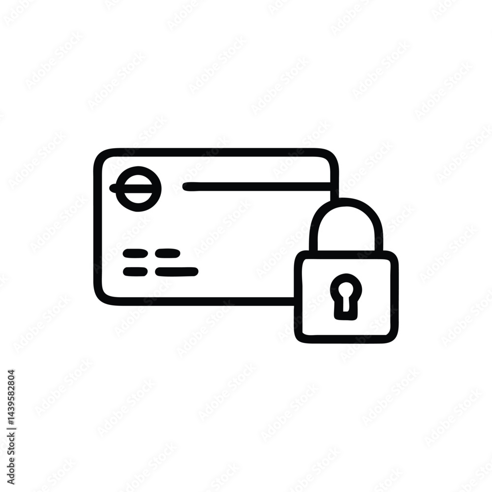 Poster credit card with lock payment security on white background for web and graphic design