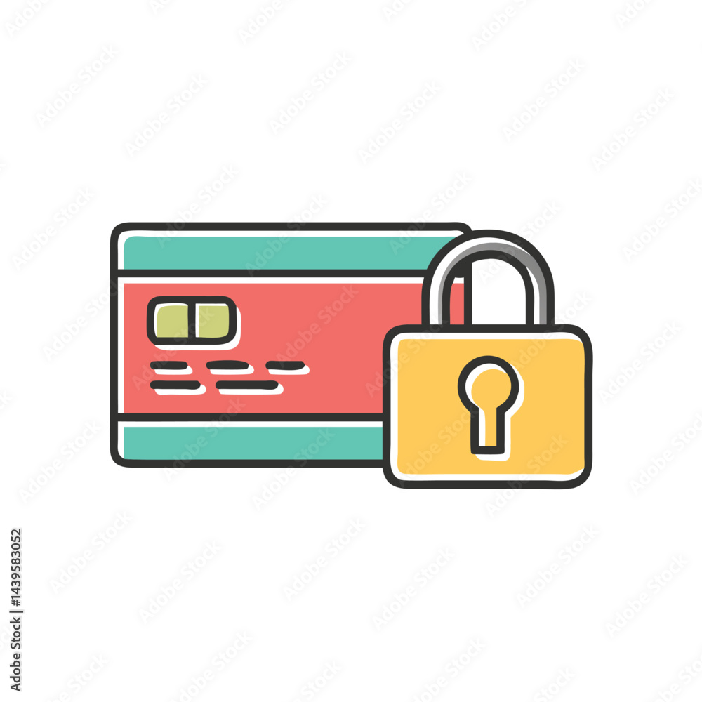 Poster credit card with lock payment security on white background for web and graphic design