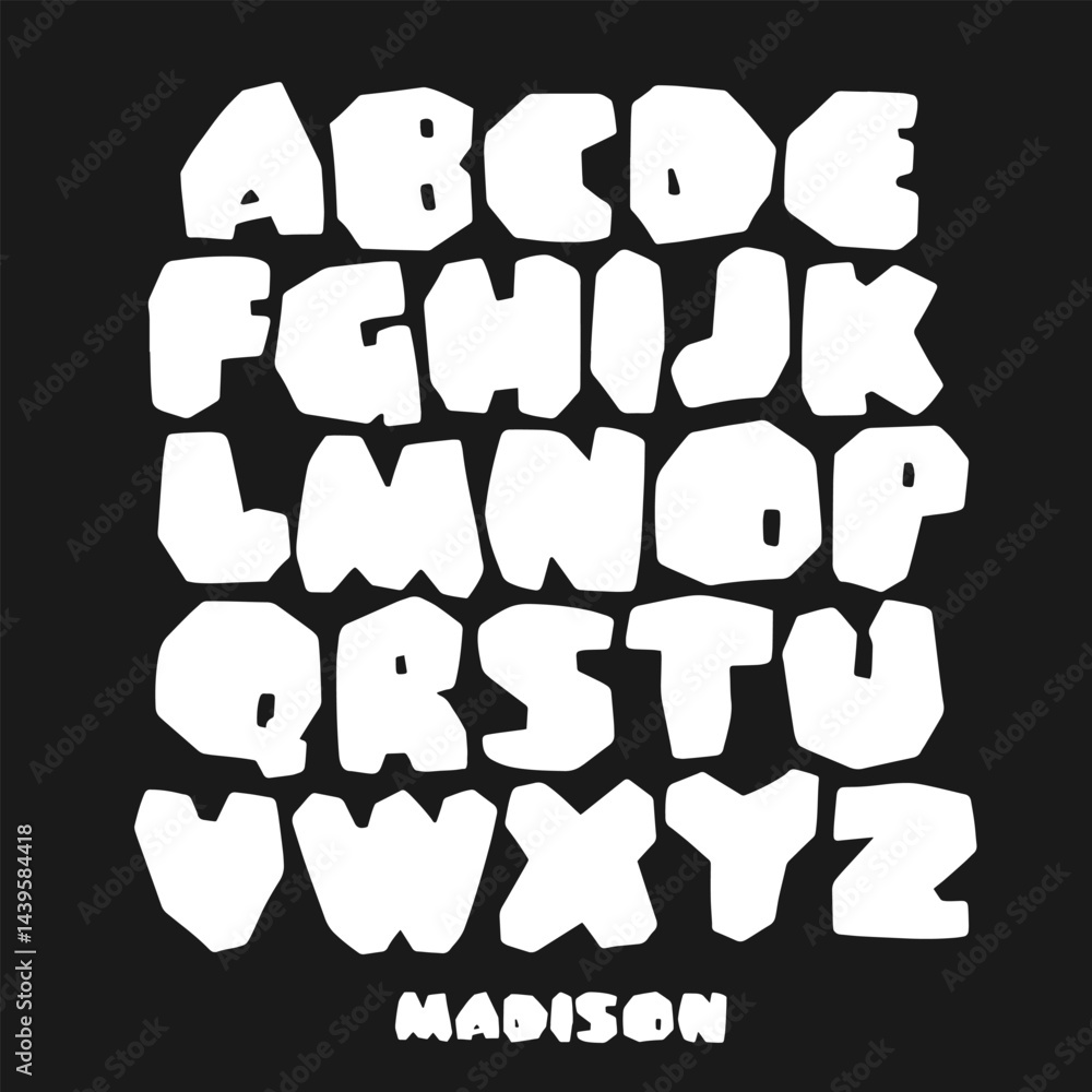 Fototapete playful font set in simple black and white style, perfect for games and playful design projects
