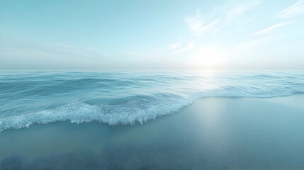 Fototapeta premium Serene Seascape: Tranquil Ocean Waves on Sandy Beach