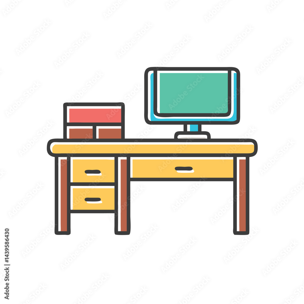 Aufkleber desk with computer on white background for web and graphic design