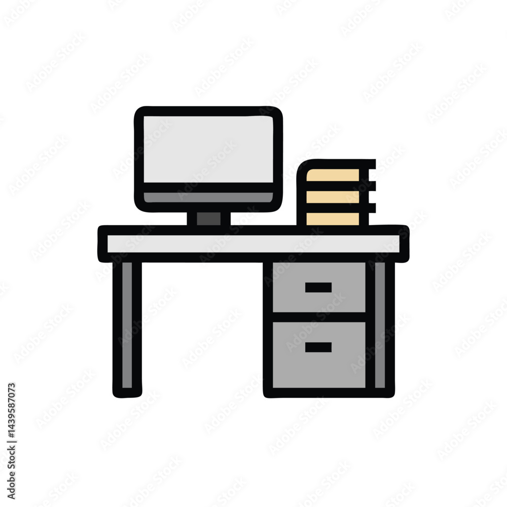 Aufkleber desk with computer on white background for web and graphic design