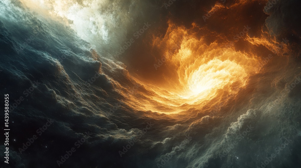 Poster nebula vortex: celestial cloudscape with golden light nebula vortex cloudscape celestial space blue