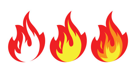 Fire icon set, red color. Symbol or emblem fire silhouette. Vector illustration