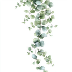 Realistic boho eucalyptus cascades down, evoking gentle, calming mood