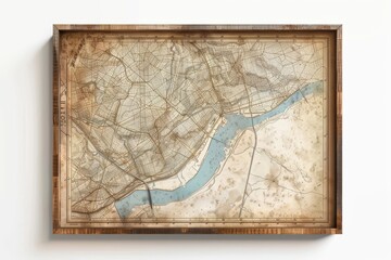 Custom Cartography: Framed Maps Exposed Isolated On White Background.