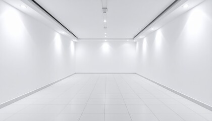 Bright Empty Room with White Walls and Recessed Lighting Ideal for Mockups and Presentations