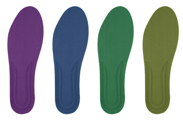Multi color Orthopedic insoles isolated on white background. Medical insoles. Isolated orthopedic insoles on a white background