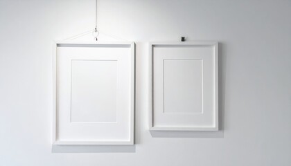 Two Blank White Picture Frames on a White Wall Modern Minimalist Gallery Art Mockup