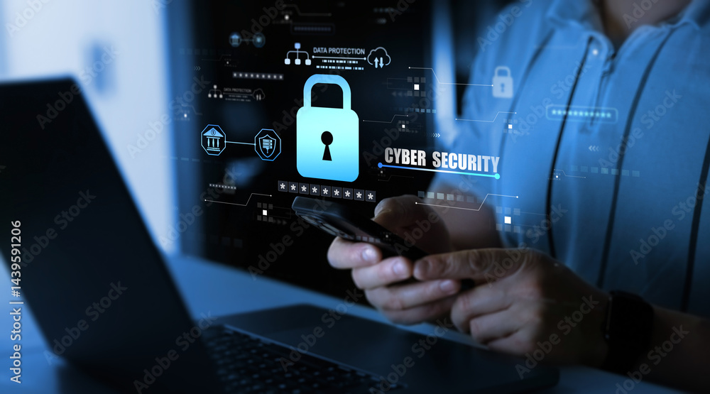 Poster data protection concept. datum information privacy.protecting herself from cyber attacks and persona