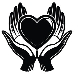 Obraz premium Hands holding heart line icon. Charity and love shape in palms symbol, outline style pictogram on white background