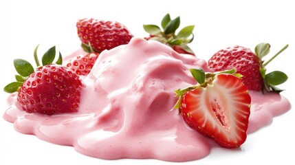 Strawberry yogurt dessert, white background