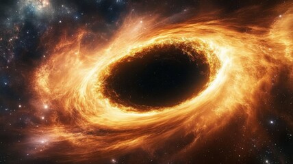 Fototapeta premium Fiery Black Hole: Space Vortex in the Cosmos black hole space galaxy cosmos universe astronomy fire