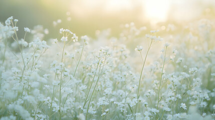 Serene White Flower Field at Sunrise