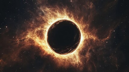 Naklejka premium Fiery Cosmic Eclipse: Space Nebula and Black Hole space nebula black hole galaxy cosmos universe awe