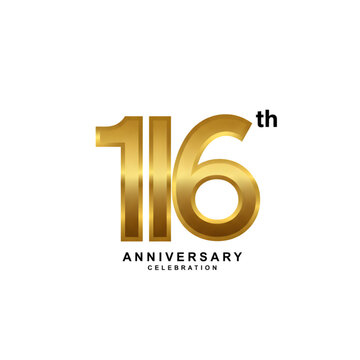 Elegant golden design for 116th anniversary celebration on a white backdrop