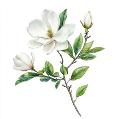 Obraz premium Delicate magnolia blossom reveals serene beauty in realistic boho illustration
