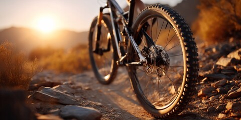 Mountain biker on a trail at sunset