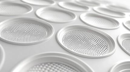 Abstract Close-Up of White Circular Patterns with Textured Details on a Smooth Background