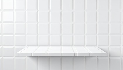 Fototapeta premium White Tile Shelf Background Mockup Perfect for Product Displays Clean Minimalist Design