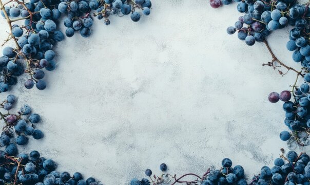Blue Grapes on Light Background with Empty Center for Text Space