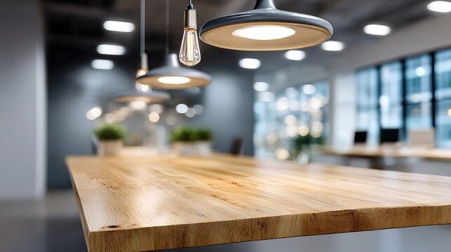 Modern minimalist office meeting table with warm wooden tones, conveying professionalism and simplicity in workspace design.
