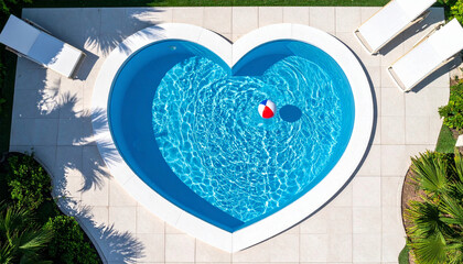 A beautiful heart shaped swimming pool making a cosy and beautiful environment in the backyard with clean water