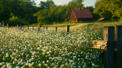 Serene Countryside: White Flowers in a Sunlit Meadow