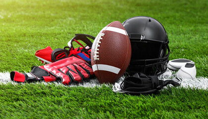 An american fotball ball at a game background
