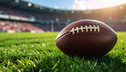 An american fotball ball at a game background