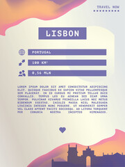 Lisbon, Portugal vector infographics, brochure layout. Guide, leaflet, flyer, advertising graphic template with text, information, city skyline shape. Page, festival, cover mock up image
