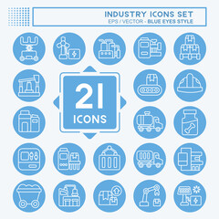 Icon Set Industry. related to Education symbol. blue eyes style. design editable
