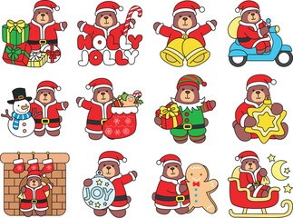 Illustration of cute bear icon.
Funny bear in daily activities elements.