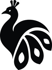 Black and White Peacock Silhouette, Elegant Peacock Silhouette Art.