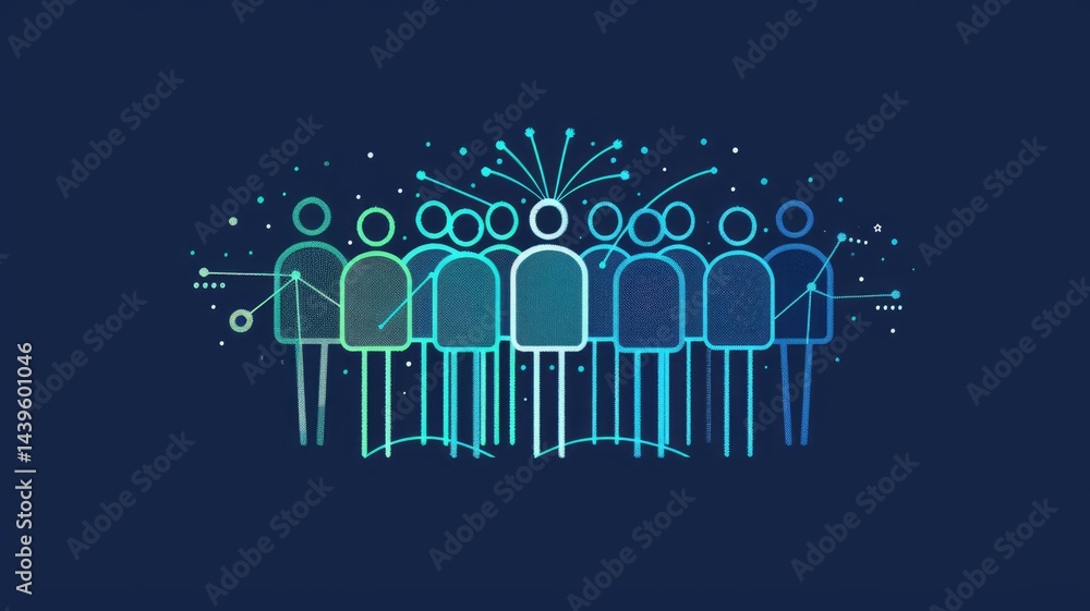 Poster human avatar gathering as group representation unity of people. minimal style icons in digital form 